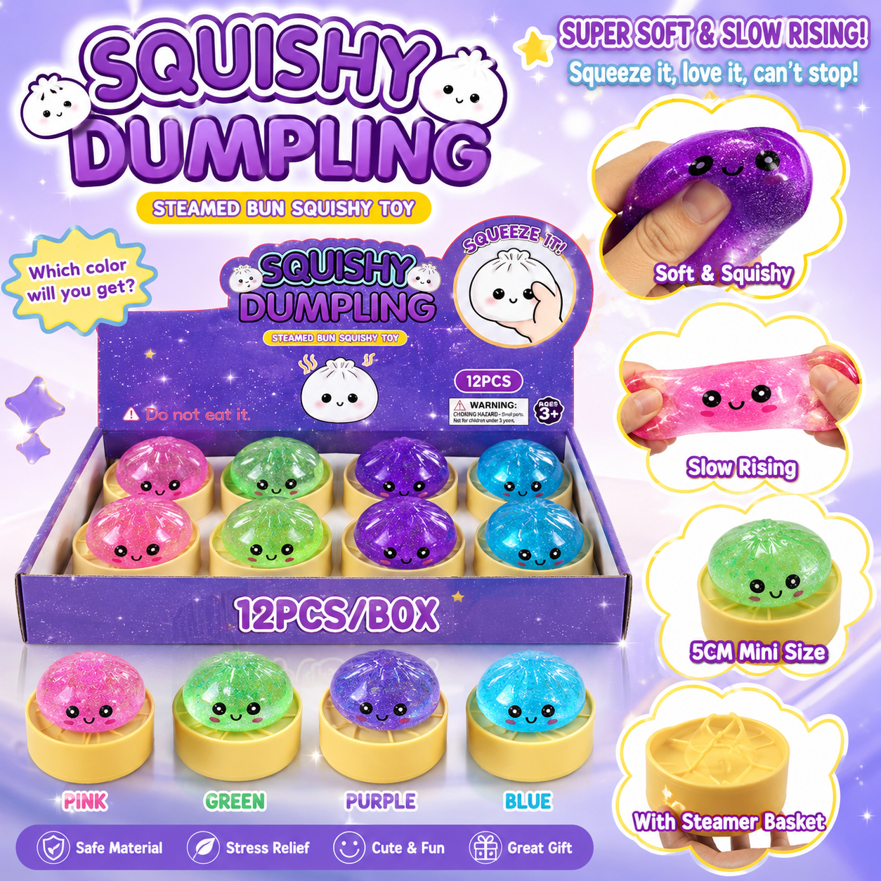 Mochi Bao Sensory Squishies - 5 cm Gel Smiles - Box of 12