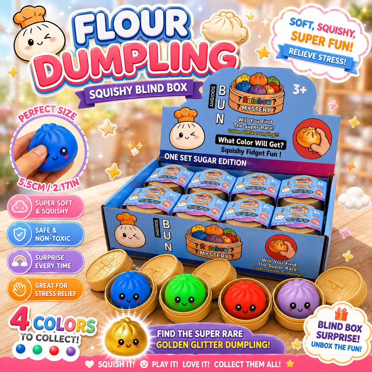 Mochi Bao Sensory Squishies - 5 cm Flour-Filled Faces - Box of 24