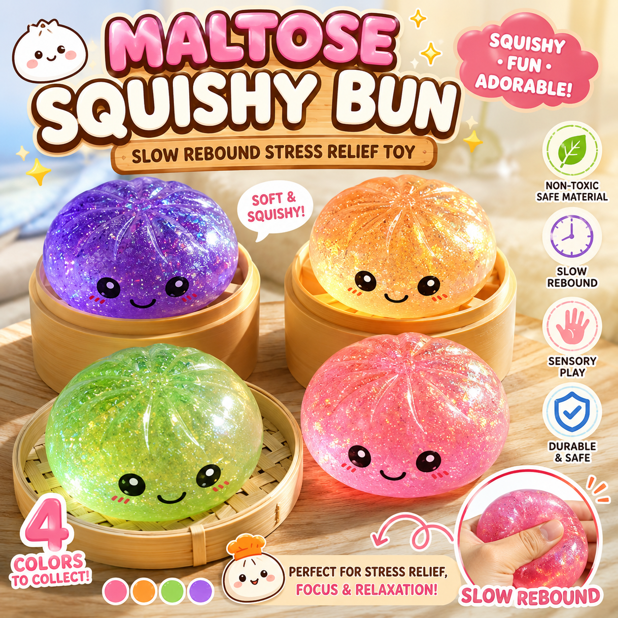 Mochi Bao Sensory Squishies - 8.5 cm Slow-Rebound Gel - Box of 12