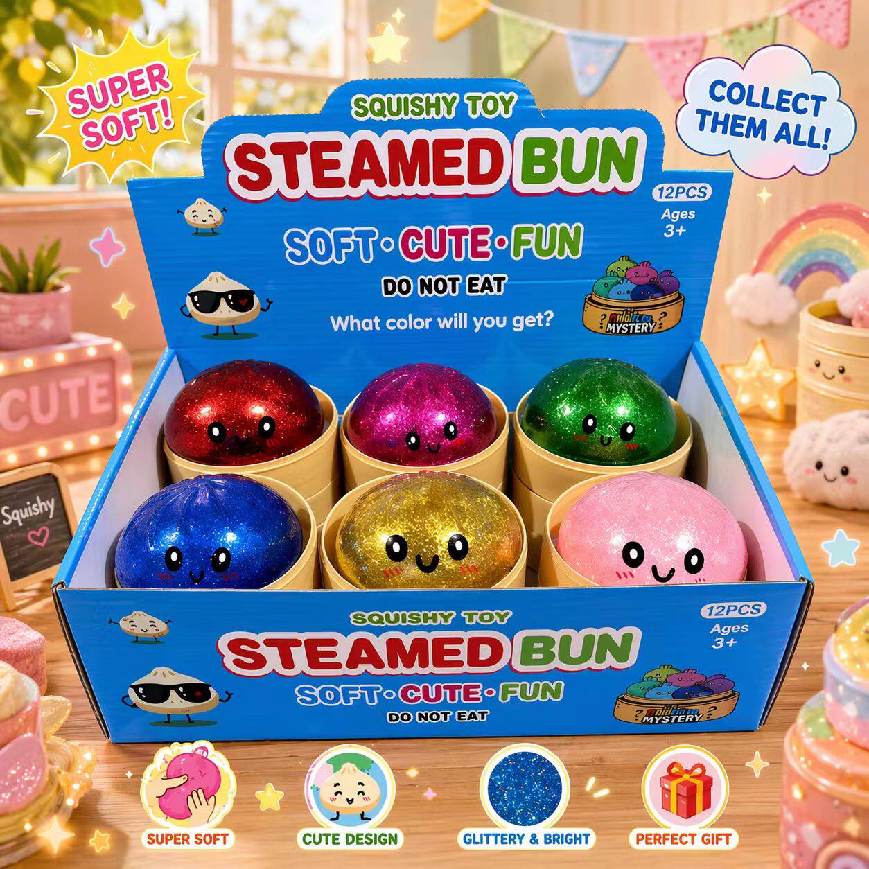 Mochi Bao Sensory Squishies - 8.5 cm Bead Surprise - Box of 12