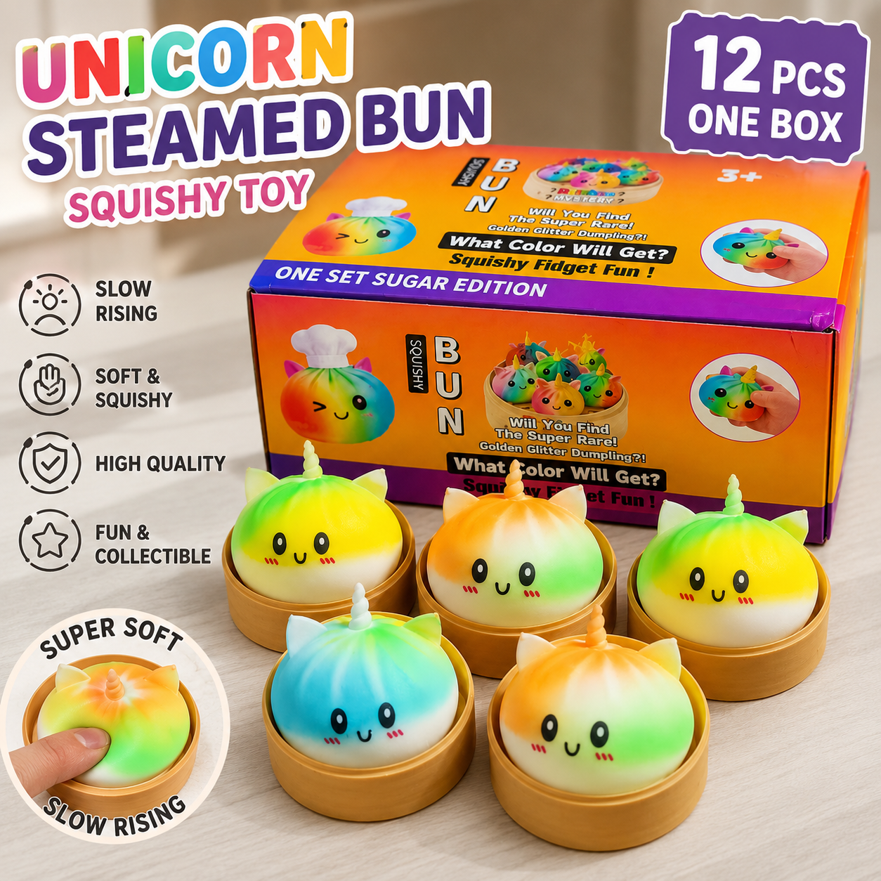 Mochi Bao Sensory Squishies - 8.5 cm Unicorn Flour - Box of 12