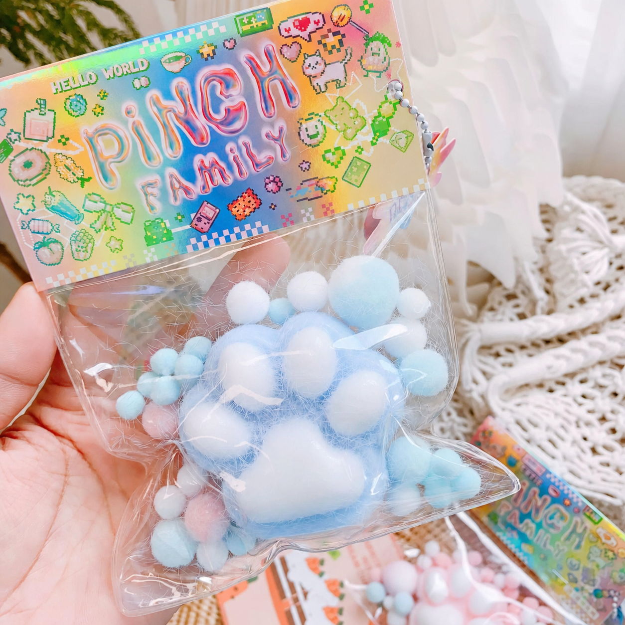 SQ-PAW-FLOCK-BLUE Flocked Blue Cat Paw